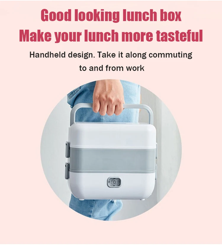 220V Electric Lunch Box Rice Cooker Portable Heating Bento Box Stainless Steel Lunch Box
