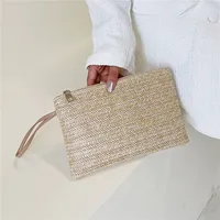 Women Clutch Bag Handmade Backpack Fashion Ladies Wristlet Girl Phone Solid Straw Woven Coin Purse Beach Wallet Fresh Sweet - Image 5