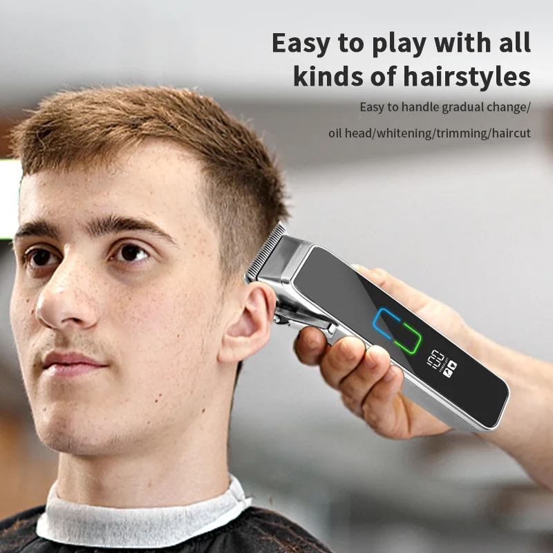 WAIKIL professional men's electric hair clipper LCD digital display trimmer USB rechargeable adjustable electric push shear 5