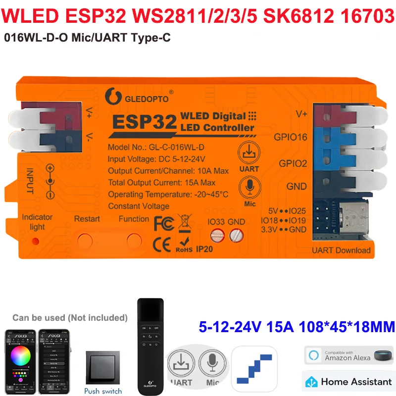 ตัวเลือกสินค้า ตัวควบคุมแสงอัจฉริยะ ESP32 WLED 4 ช่องควบคุม