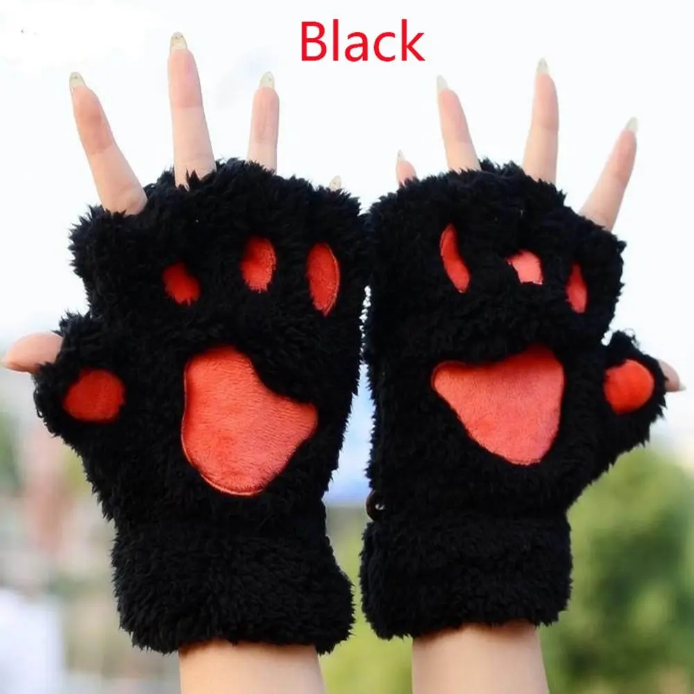 

Soft Warm Winter Women Paw Gloves Fingerless Fluffy Bear Cat Plush Paw Chic