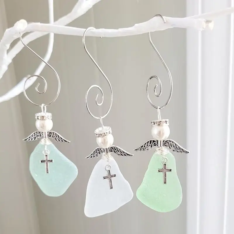 

Ocean Glass Tree Ornament Sea Crystal Glass with Angel Wings Tree Gift Pendant Unique Ocean Craft Christmas Window Decorations