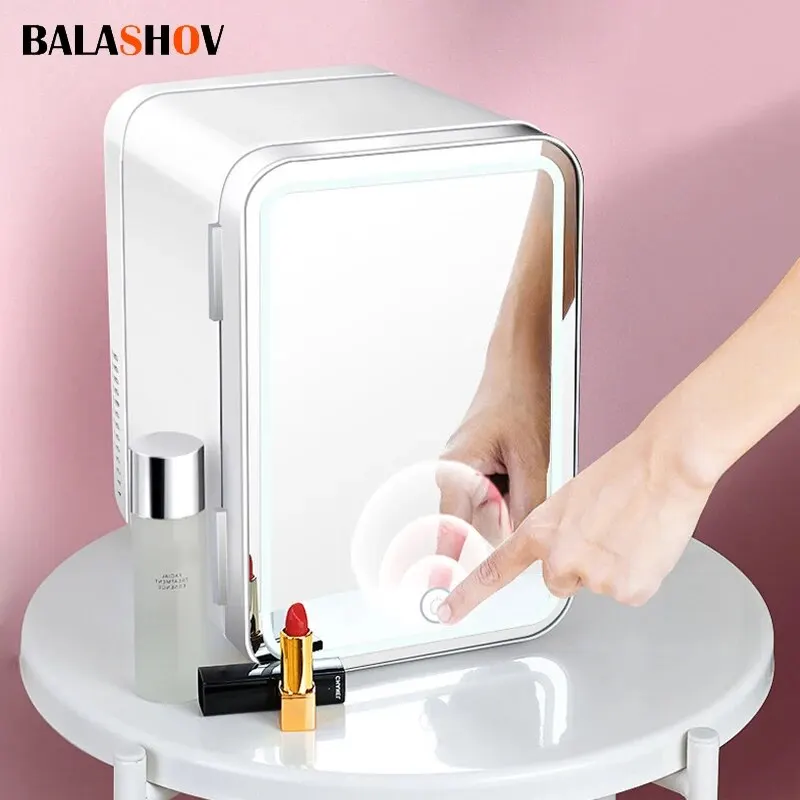 Portable Refrigerator Portable Mini Makeup Fridge 220V Multifunction Refrigerator LED Light Mirror Cosmetics Refrigerator Cooler Freezer for Home Car