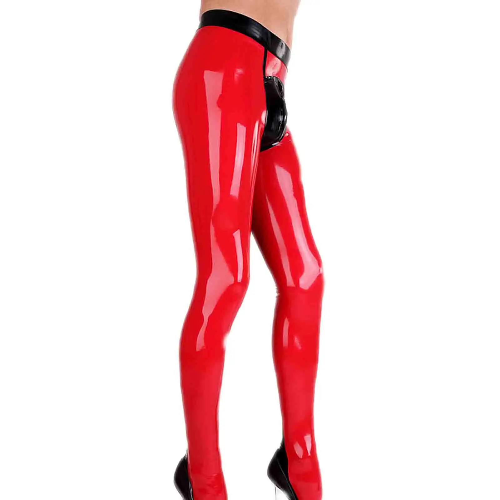 

MONNIK Latex Men Red Mid-pants with Black Trim Sock Tights for Fetish Bodysuit