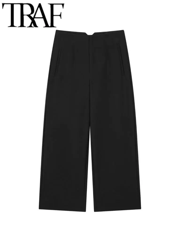 TRAF Women Pants 2023 Spring Fall Female Clothing Fashion Vintage High