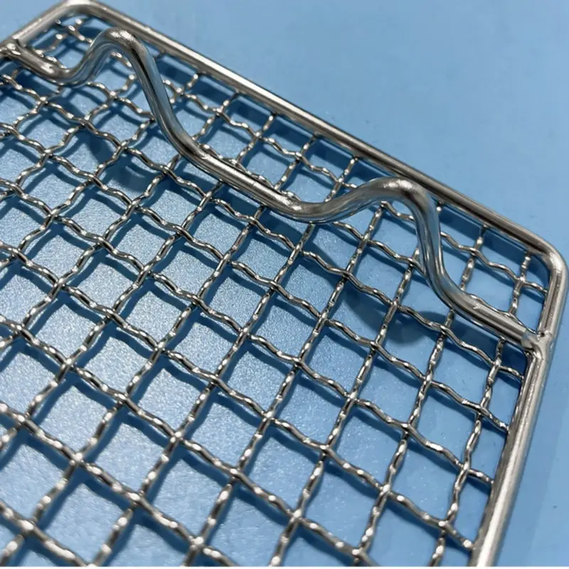 Food Grade Stainless Steel 304 Rectangle BBQ Charcoal Grate Barbecue Grill Wire Grid Mesh Net with Feet for Water Oil Draining