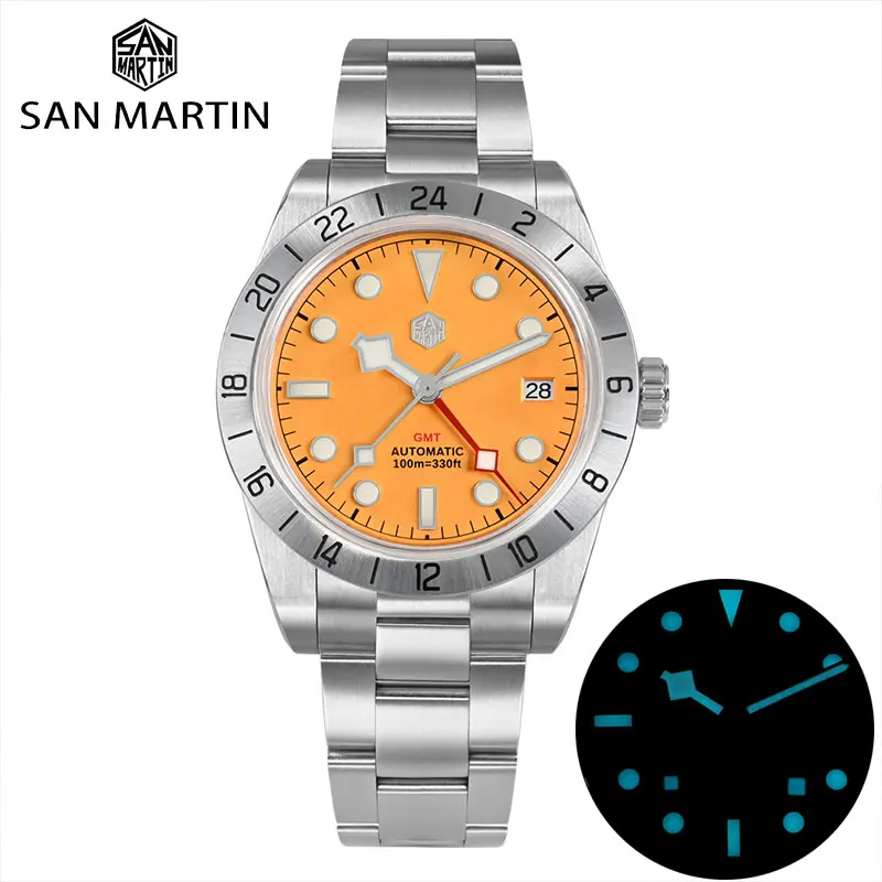 

San Martin NH34 39mm BB GMT Color Dial Luxury Mens Watch For Men Business Sports Automatic Mechanical Watches Sapphire Date BGW9