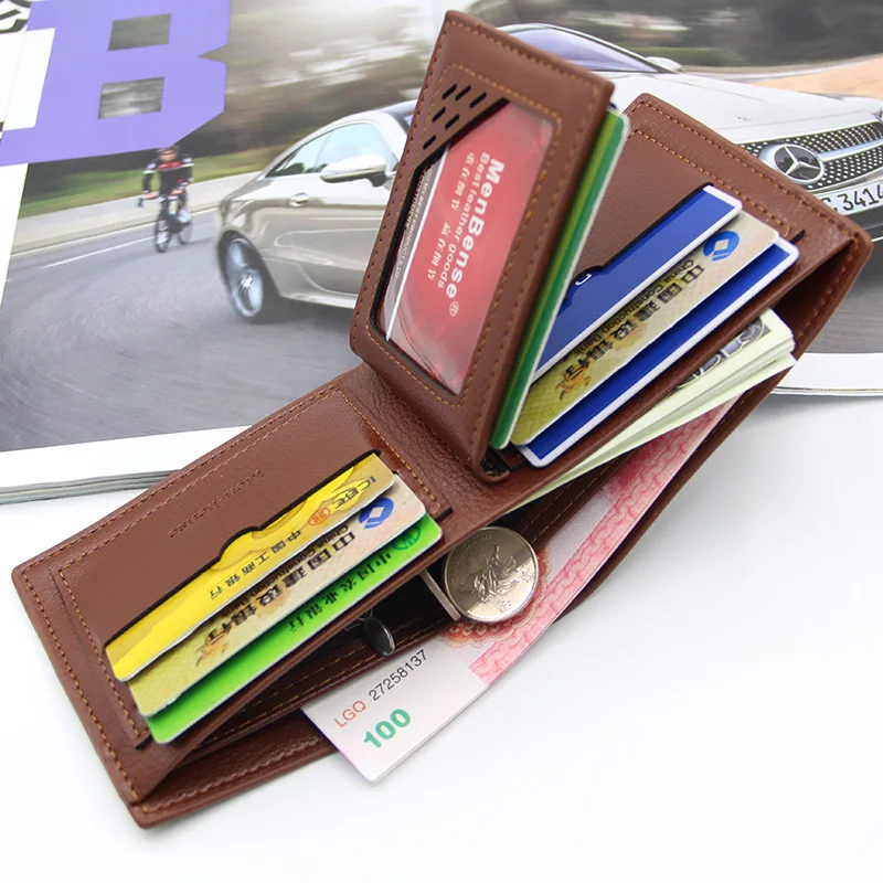 New Men's Wallet Short PU Leather Three fold Triangle Stone Pattern Large Capacity Fashion Korean Wallet Multi clip Wallet