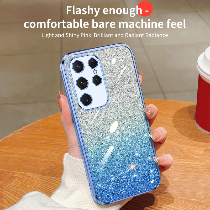 Gradient Glitter Electroplated Case For Samsung Galaxy S24 S23 S22 S21 S20 FE Plus Note 20 Ultra Soft TPU Silicone Back_voghion.com