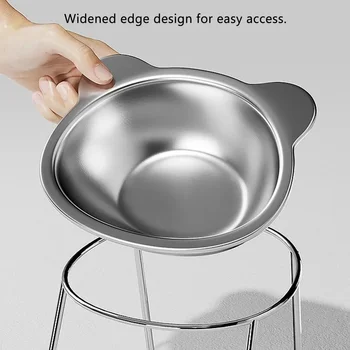 Raised Cat Bowls Tilted Neck Guard Cat Food Bowl 304 Stainless Steel Shatter-resistant Elevated 15° Pet Supplies for Puppy Cat 2