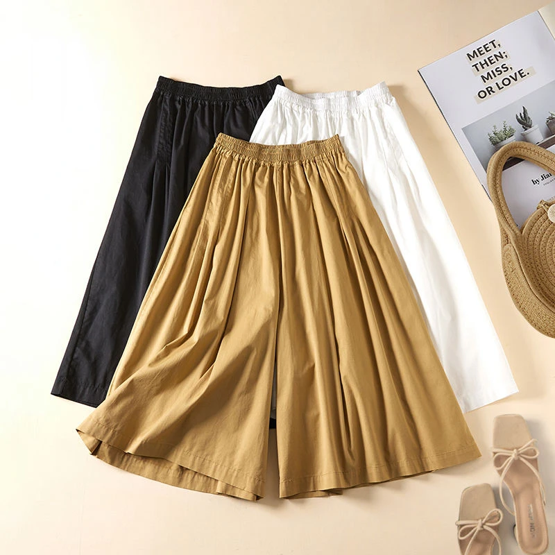 

Повседневные свободные женские брюки, хлопковые однотонные универсальные брюки с широкими штанинами и эластичной талией, черные простые удобные брюки до щиколотки