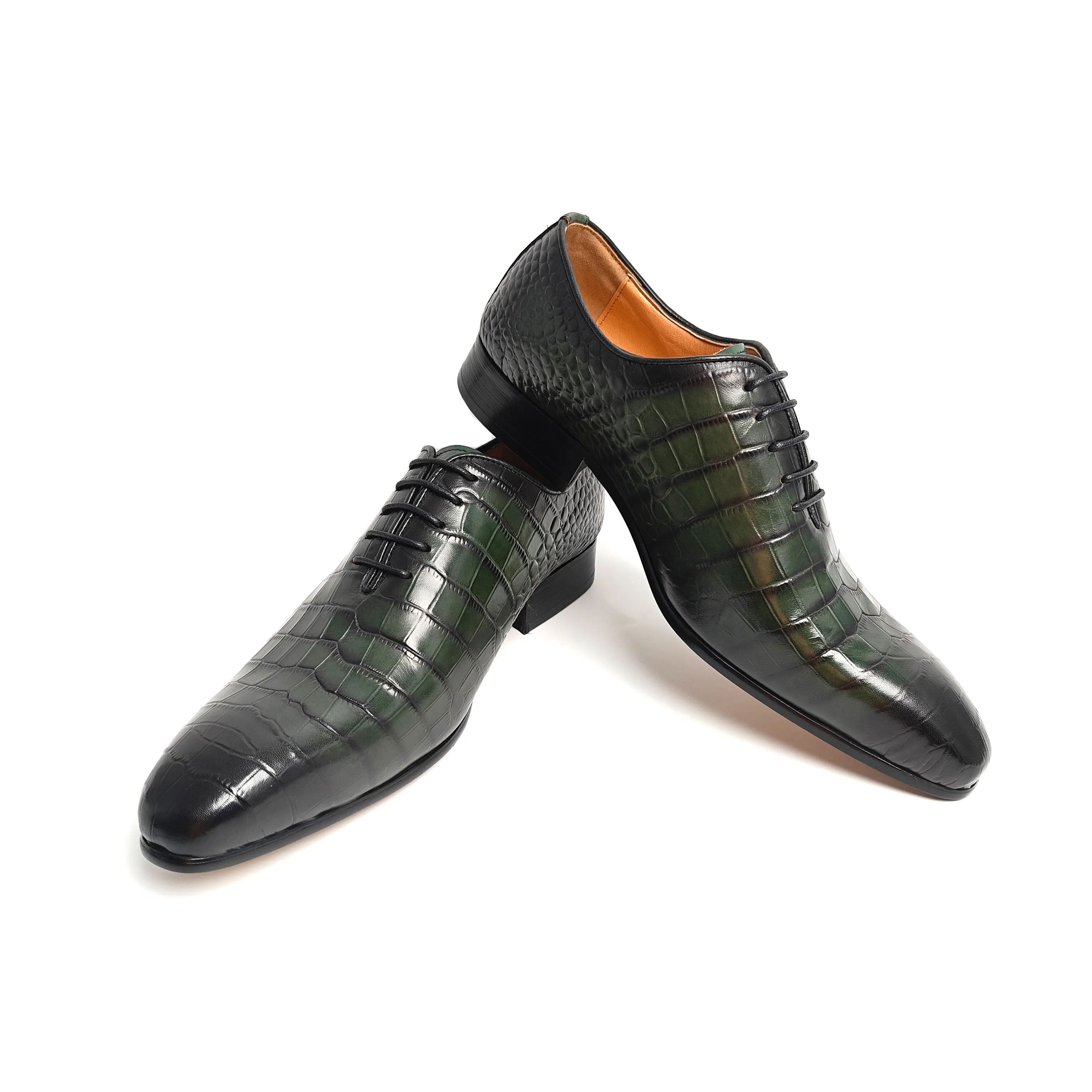 Elegant Vintage Dress Wedding Shoes Mens Print Genuine Leather