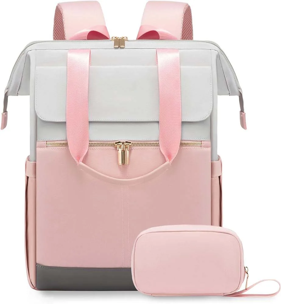 Gepäck-Rucksack in Kontrastfarbe, Mama-Tasche, minimalistischer 15,6-Zoll-Laptop-Rucksack für Damen, Lunchtasche – Detail 9