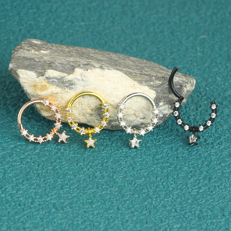 wholesales septum piercing jewelry star cz segment rings fake nose rings cartilage small hoop earrings tragus conch daith ear je