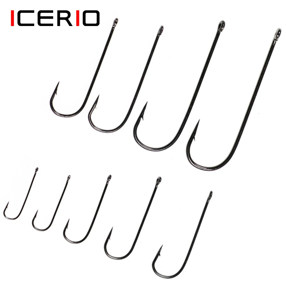 ICERIO 50PCS Aberdeen hameçon longue tige eau salée douce sabiki rig streamer fly taille 10 à 3/0