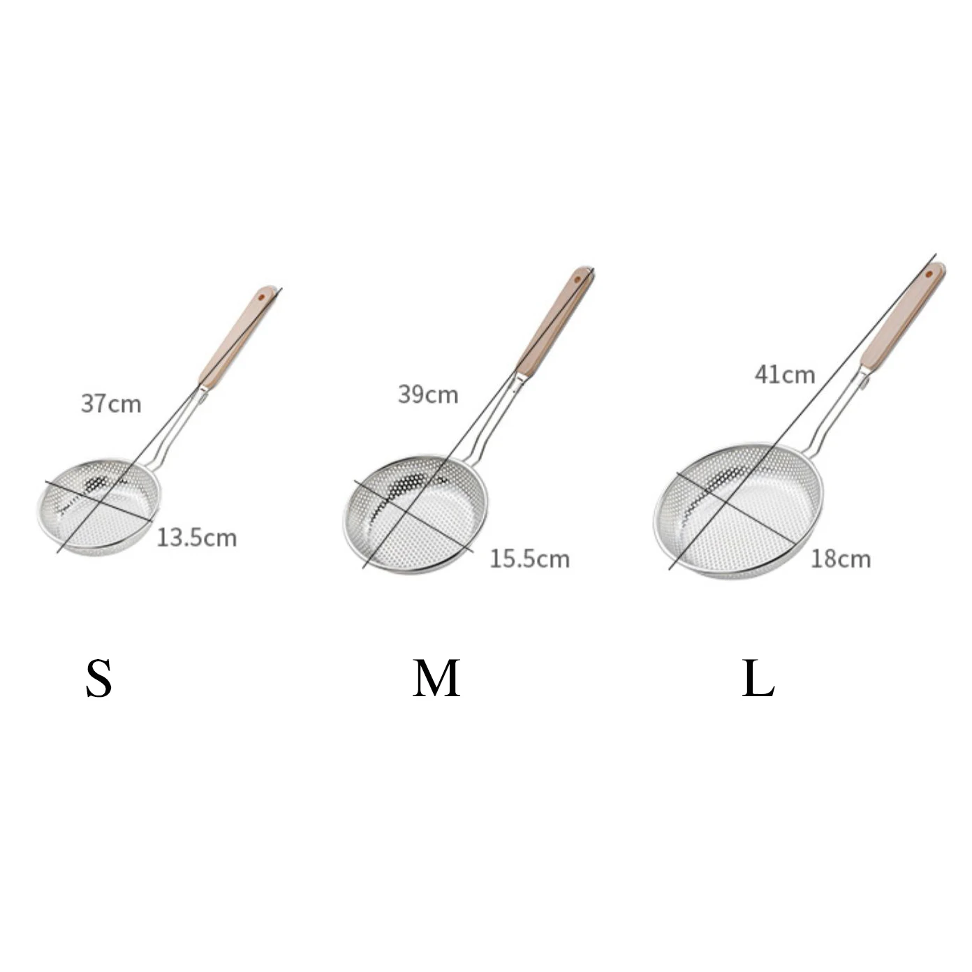 Stainless Steel Handhold Frying Skimmer Wooden Handle Fine Mesh Skimmer Spoon for Cooking Multifunctional Kitchen Accessories
