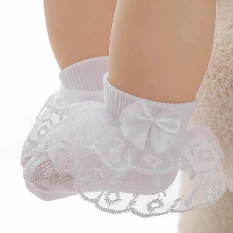 Newborn Baby Socks for Girls Cotton 2 Layer Lace Ruffle Infant Girls Sock Princess Bow Toddler Girls Socks Clothes Accesories