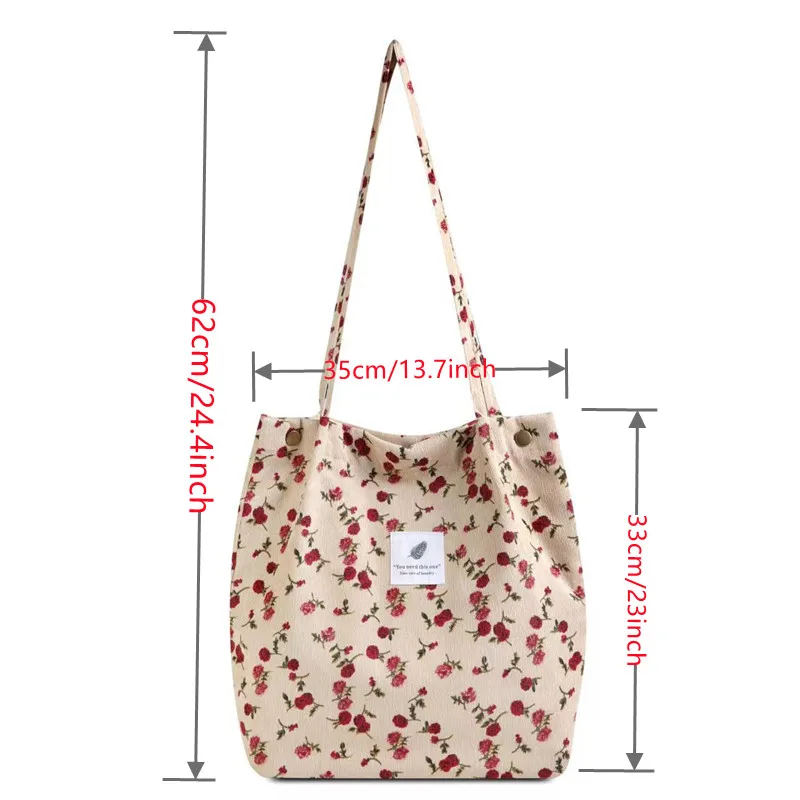 Women\'s Printed Handbag Casual Version Large Capacity Corduroy Canvas Bag Women\'s Travel Shopping Plush Shoulder Bag