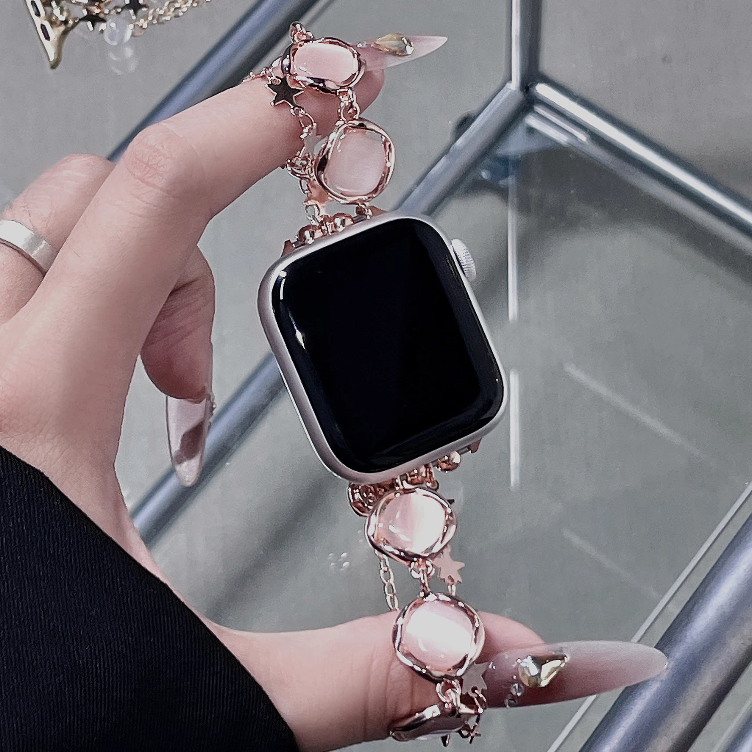 Modisches Kristallarmband für Apple Watch S10 S9 S8 46MM 42mm 45-38mm elegantes Damenarmband für iwatch-Serie – Detail 7