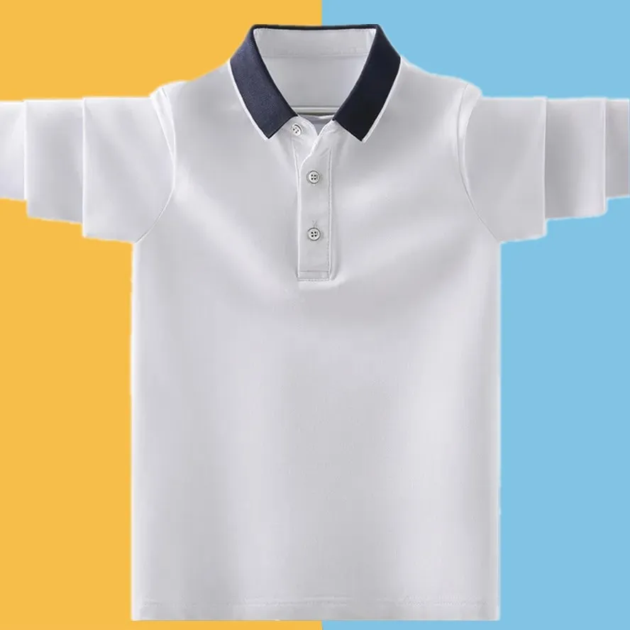 Kids School Uniform Polo Shirt Spring Autumn Children's Casual Turn Collar Long Sleeve Tops For Teenager Boys 4-15 Years Clothes