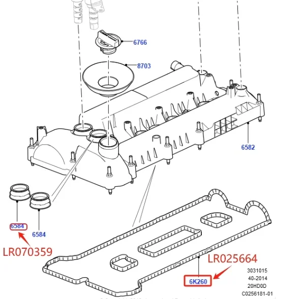 2.0 Camshaft Valve Cover Gasket JDE38065 LR070359 LR025664 For Freelander 2 Range Rover Evoque Discovery Sport Jaguar Volvo Ford