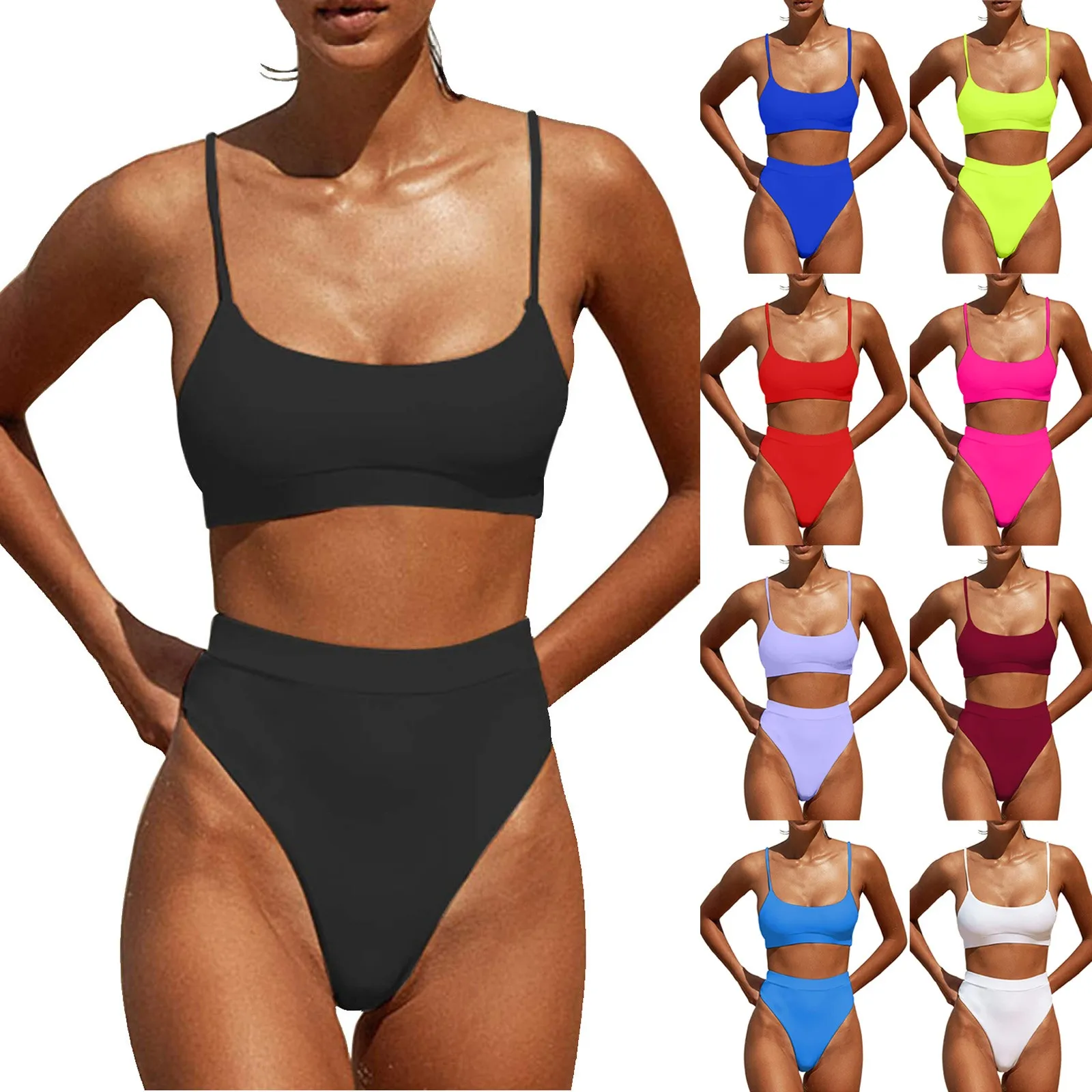 

Womens High Waisted Swimsuits Bottom Padded Bathing Suits Bikini Sets Top Two Piece Swimwear