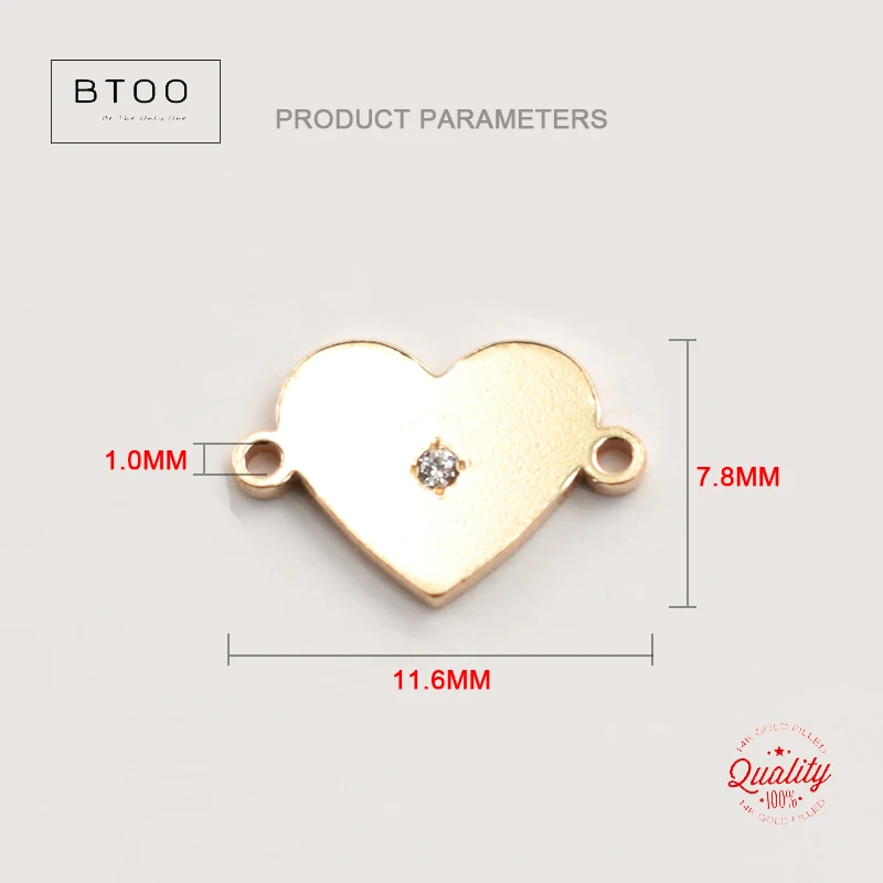 14K Gold Filled Romantic Heart Charm Zircon Gold Pendant For Bracelet Necklace Earring DIY Jewelry Findings Jewelry Accessories