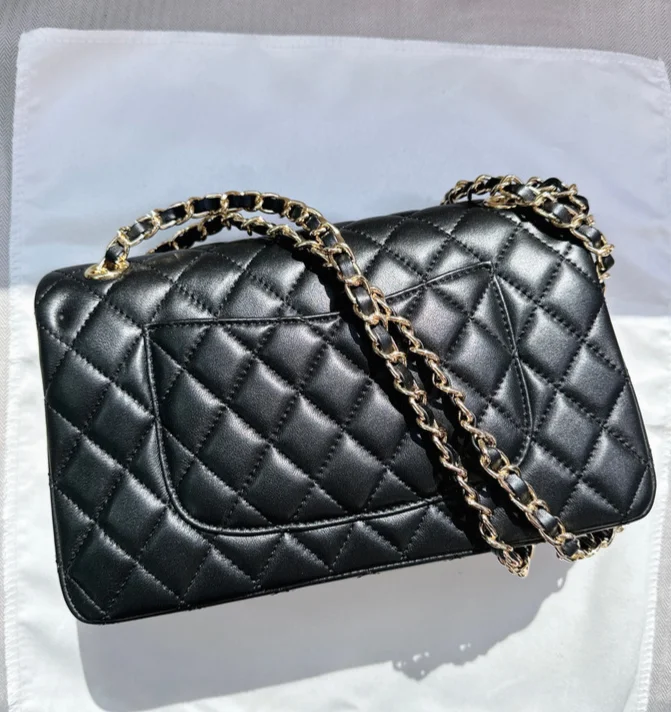 Damen Stepptasche Aus Lammleder Mit Kette Umhängetasche_voghion.com