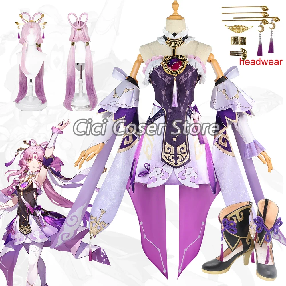 

Anime Game Honkai Star Rail Fu Xuan Cosplay Costume with Headwears Halloween Party Fuxuan Cosplay Uniforms Outfit Wig Shoes Hair