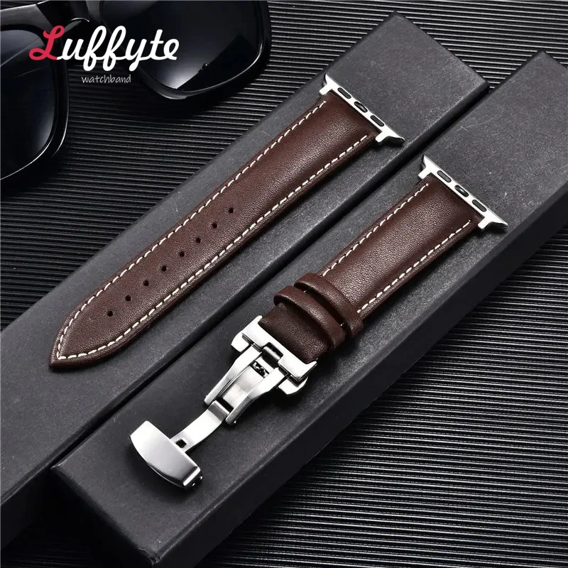 Premium Leather Watch Band with Butterfly Clasp