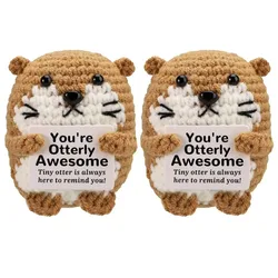 Handmade Crochet Otter Doll with Positive Energy Card - Adorable Knitted Animal Decoration Gift (2pcs)