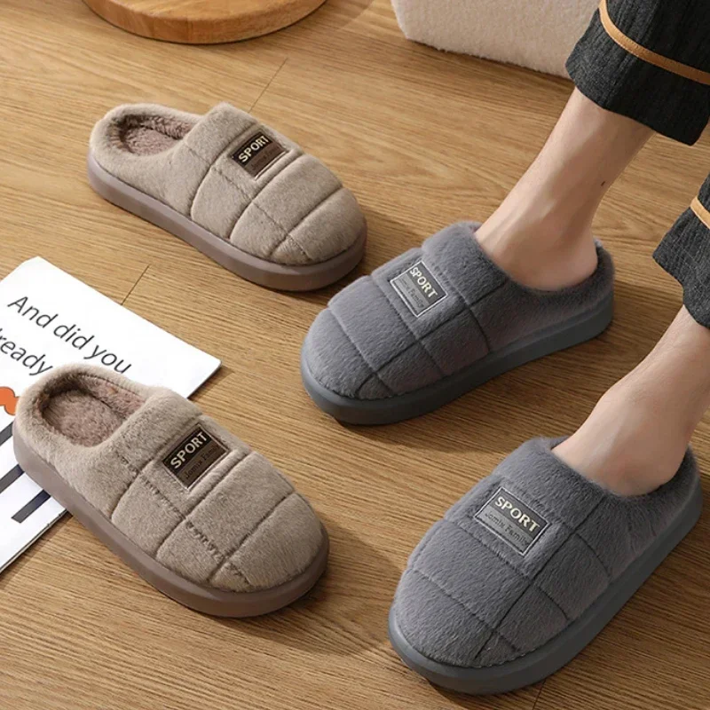 Soft Slippers Men Shoes Fashion Mens Slippers EVA Cotton Slippers Home Warm Couples Shoes Soft Non Slip Flat Fur Winter Platform Women Slipper