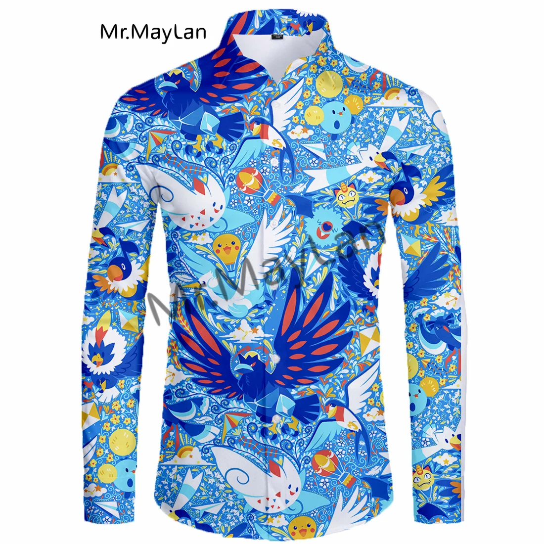 

3D Print Colorful Eagle Genie Men Leisure Hawaii Chemise Hombre Bluusa Unisex Fashion Streetwear Long Sleeve Shirs Hommes-216
