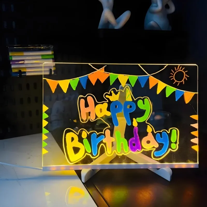Personalized LED Lamp Acrylic Message Note Board Erasable USB Childrens Drawing Board Bedroom Night Light Birthday Kids Gift