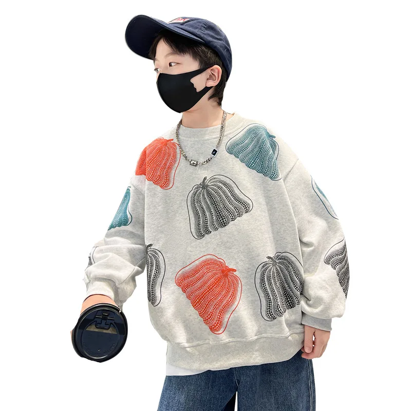 

Boys Loose Pullover Pumpkin Pattern Clothes for Teens Fashion Boys Sweatshirts Autumn Casual Streetwear Cool Tops 10 12 14 Years