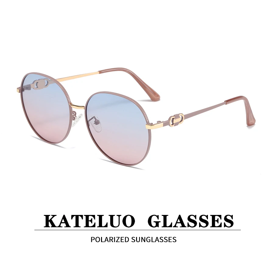 

KATELUO New Sunglasses Women Fashion Gradient Lens Eyewear Outdoor Polarized Sunglasses Men UV400 Metal Oval Frame