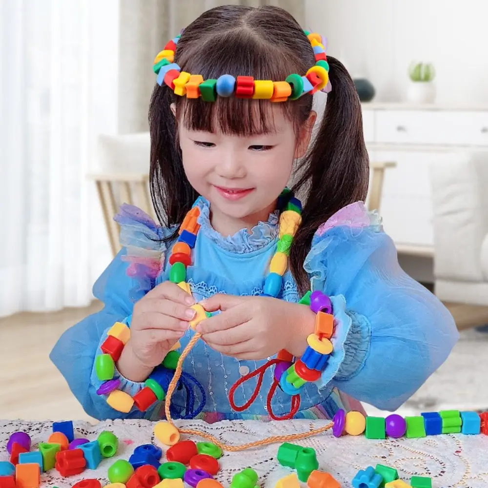 

Building Blocks EarlyEducation DIY Handmade Beaded Geometry Shape Bracelet Toy Puzzle Wearing Beads Creative