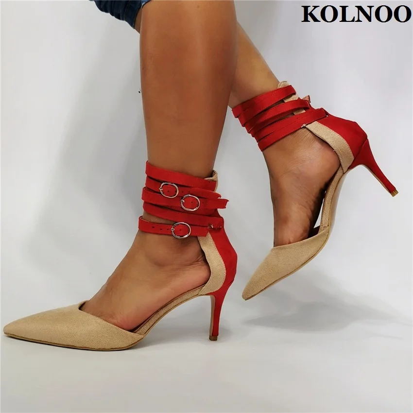 

Kolnoo New Simple Style Handmade Ladies Stiletto Dress Pumps Red-buckle Straps D'orsay Daily Wear Fashion Party Prom Court Shoes