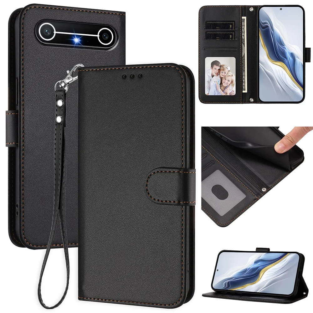 Leather Stand Flip Wallet Phone Cover with Card Holder and Strap