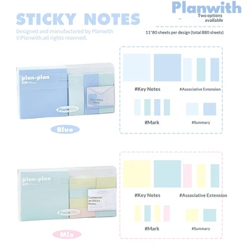 Blocchi Planwith con Note Adesive Colorate, 880 Fogli, 4 Formati, Sistema di Organizzazione per Prendere Appunti, Studio, Lettura e Liste delle Attività