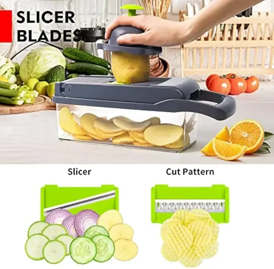 Vegetable Chopper, Pro Onion Chopper, 14 in 1Multifunctional Food Chopper,  Kitchen Vegetable Slicer Dicer Cutter,Veggie Chopper With 8 Blades,Carrot