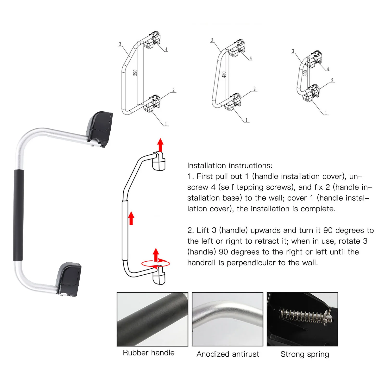 RV Grab Handle RV Hand Rail Locking Folding Aluminum Alloy Grab Handle Safe Entry Assist Handrail for Motorhome Travel Trailer