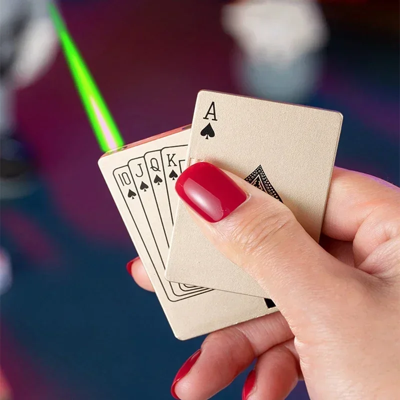 Butane Gas Lighter Turbo Novelty Metal Playing Cards Jet Poker Creative Windproof Outdoor Lighter