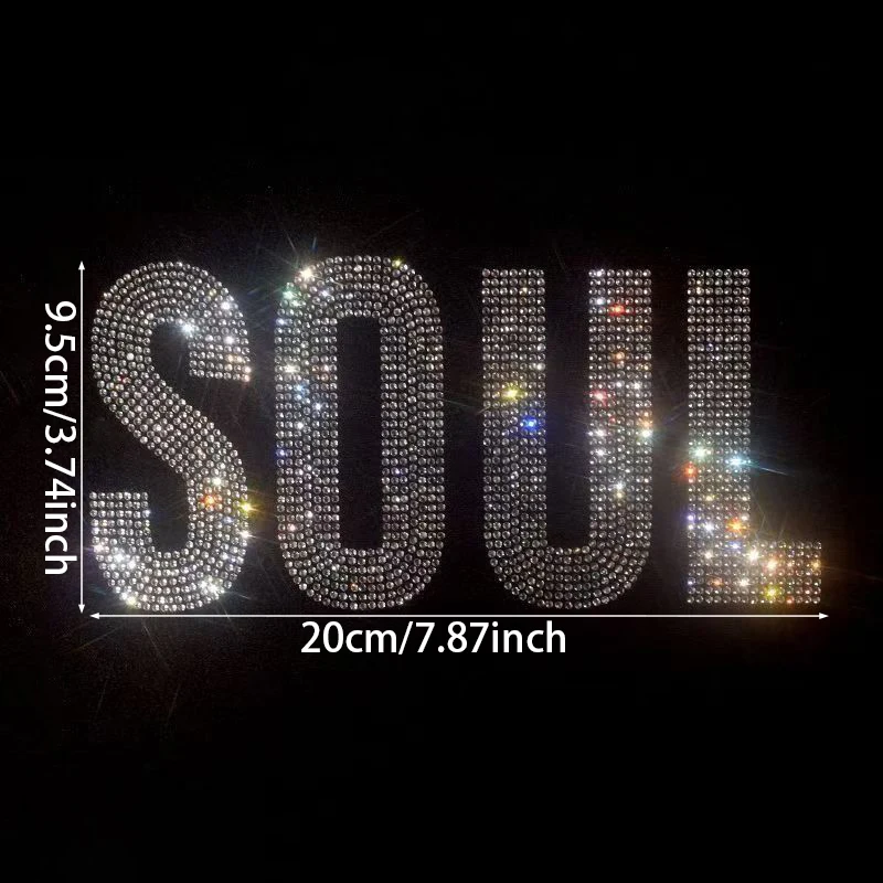 슈퍼 플래시 영문 SOUL 중공업 핫 스탬핑 다이아몬드 패턴 페이스트, 새로운 의류 액세서리, 핫 스탬핑