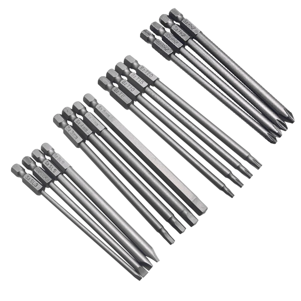 Rocaris 10er Set Schraubendreher-Bits, 1/4 Zoll, 100 Mm Lang – Magnetisch, Aus S2-Stahl, Für Schlitz, Kreuz & Sechskant
