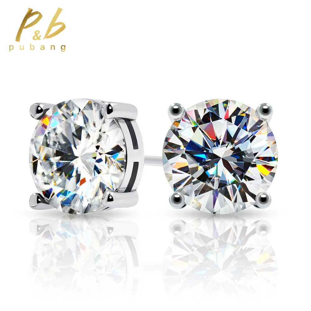 

PuBang Fine Jewelry 925 Sterling Silver 10MM GRA Moissanite Diamond Uitra-thin Stud Earrings for Women Wedding Gift FreeShipping