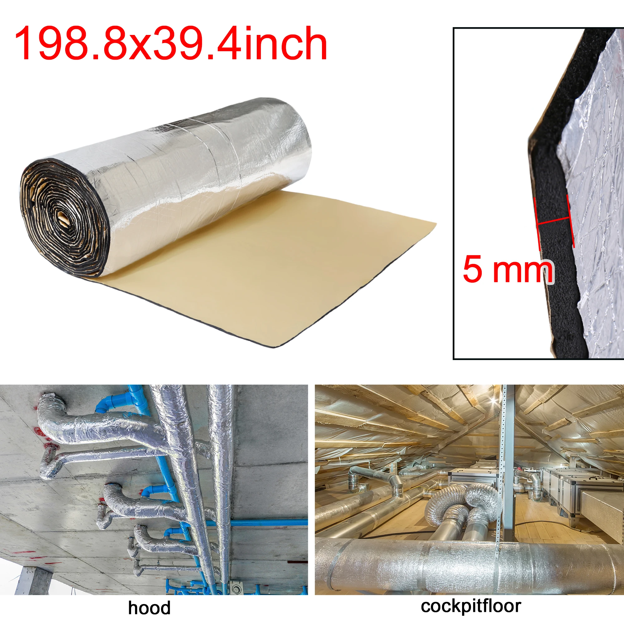 Uxcell 5mm High Density Car Cell Foam Sound Proofing Insulation Deadener Mat Foam Aluminium Foil
