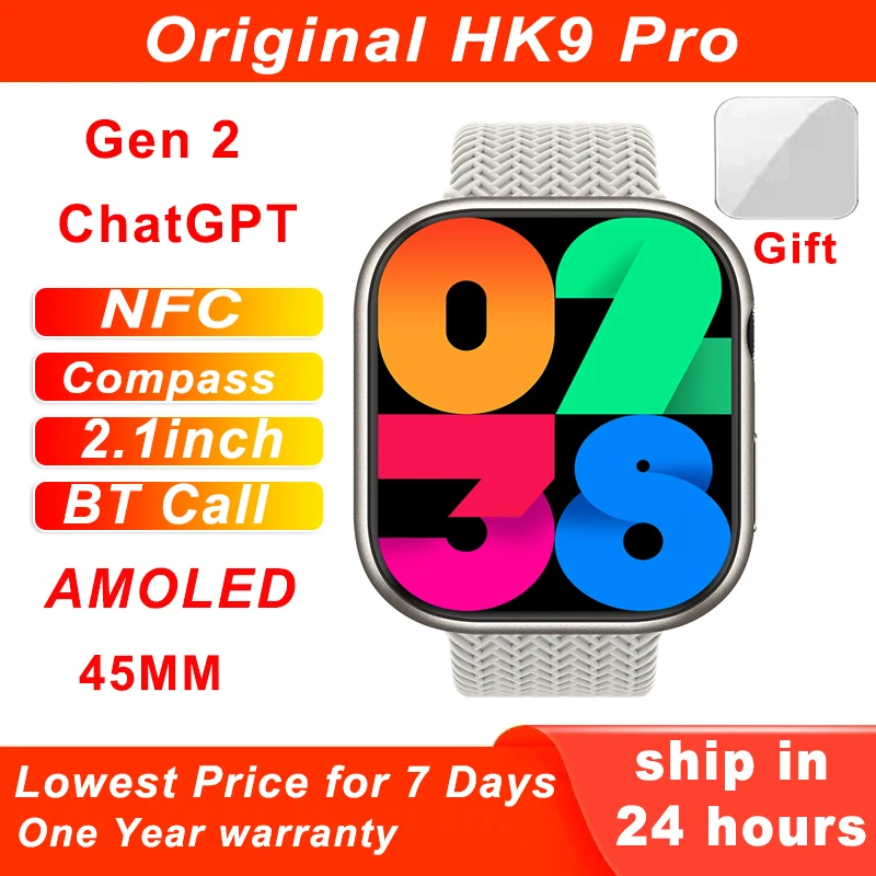 

HK9 Pro Gen 2 Chat GPT AMOLED Smart Watch 2.02'' 45mm NFC Compass BT Call Smooth Touch Heart Rate Smartwatch Men Women 2023 New