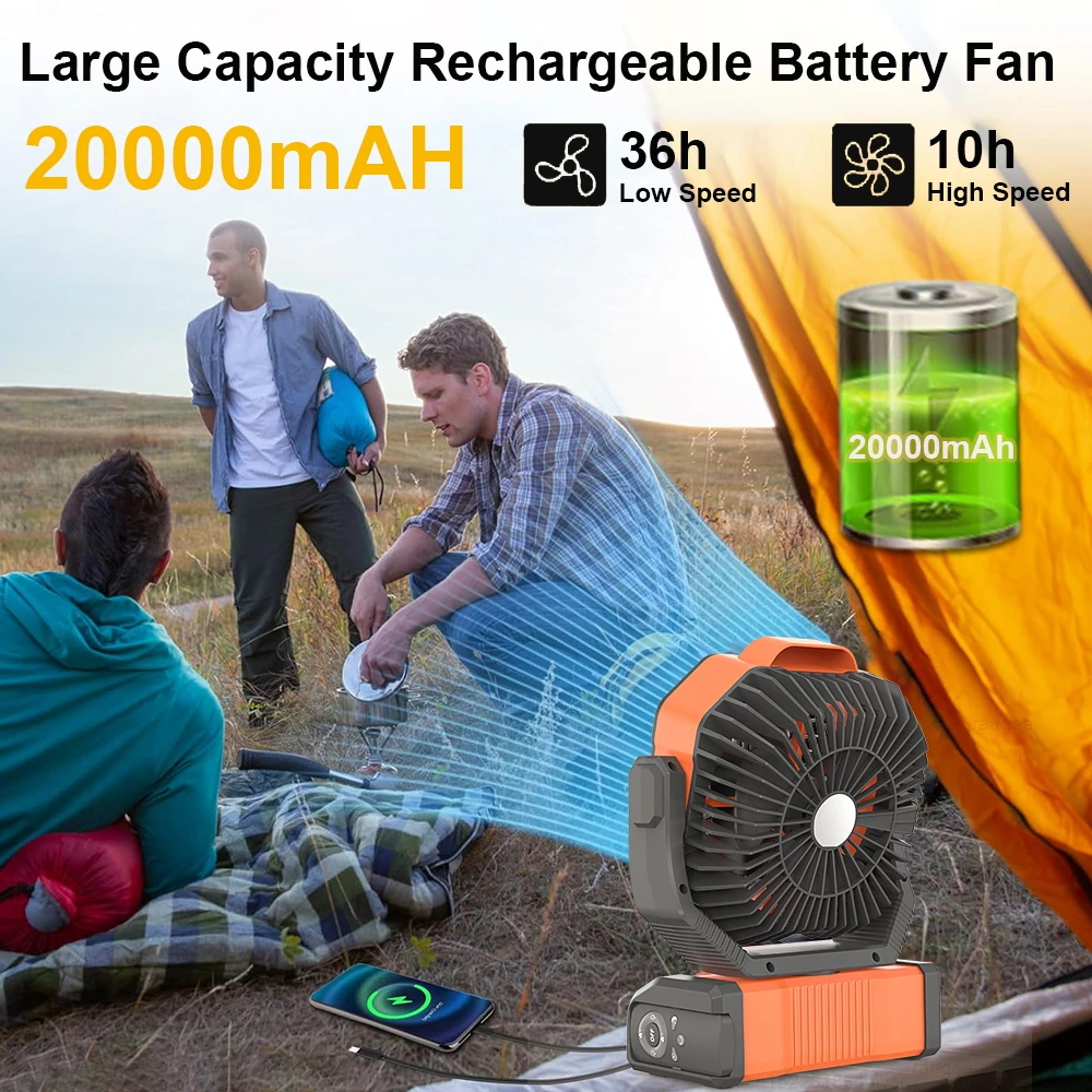 Portable Rechargeable Camping Fan -  Ceiling Fan with Light and Remote Control