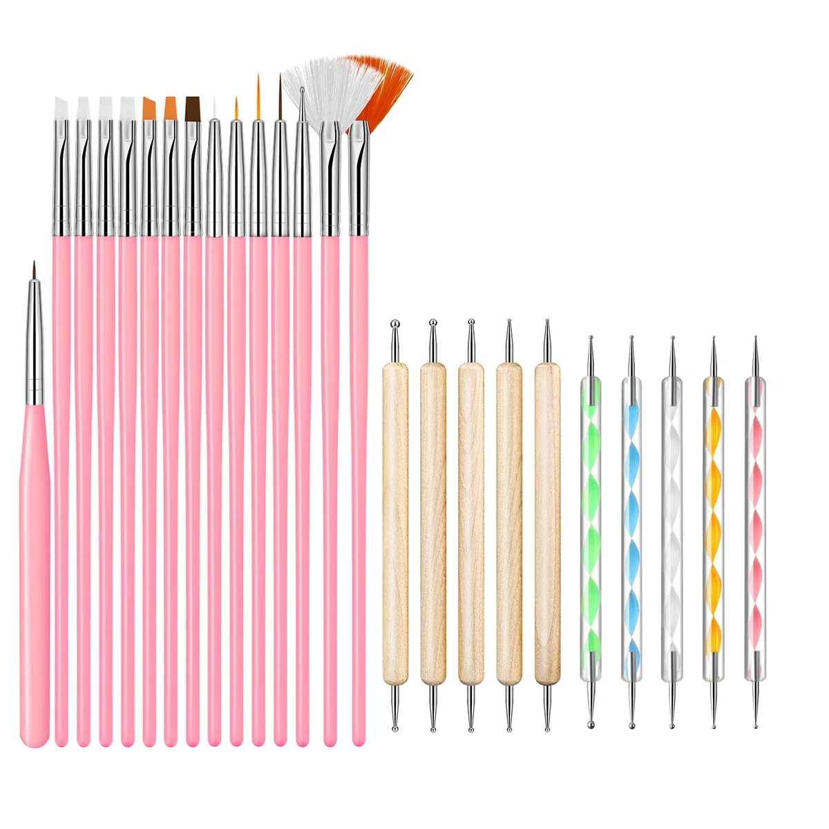 

Monja 25Pcs Nail Art Brushes Pens UV Gel Polish Acrylic Extension Building Painting Drawing DIY Rhinestone Dotting Manicure Tool